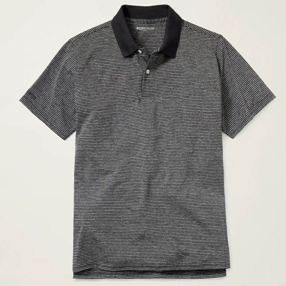 BONOBOS Black and Gray Striped Performance Golf Standard Fit Polo Shirt Sz M